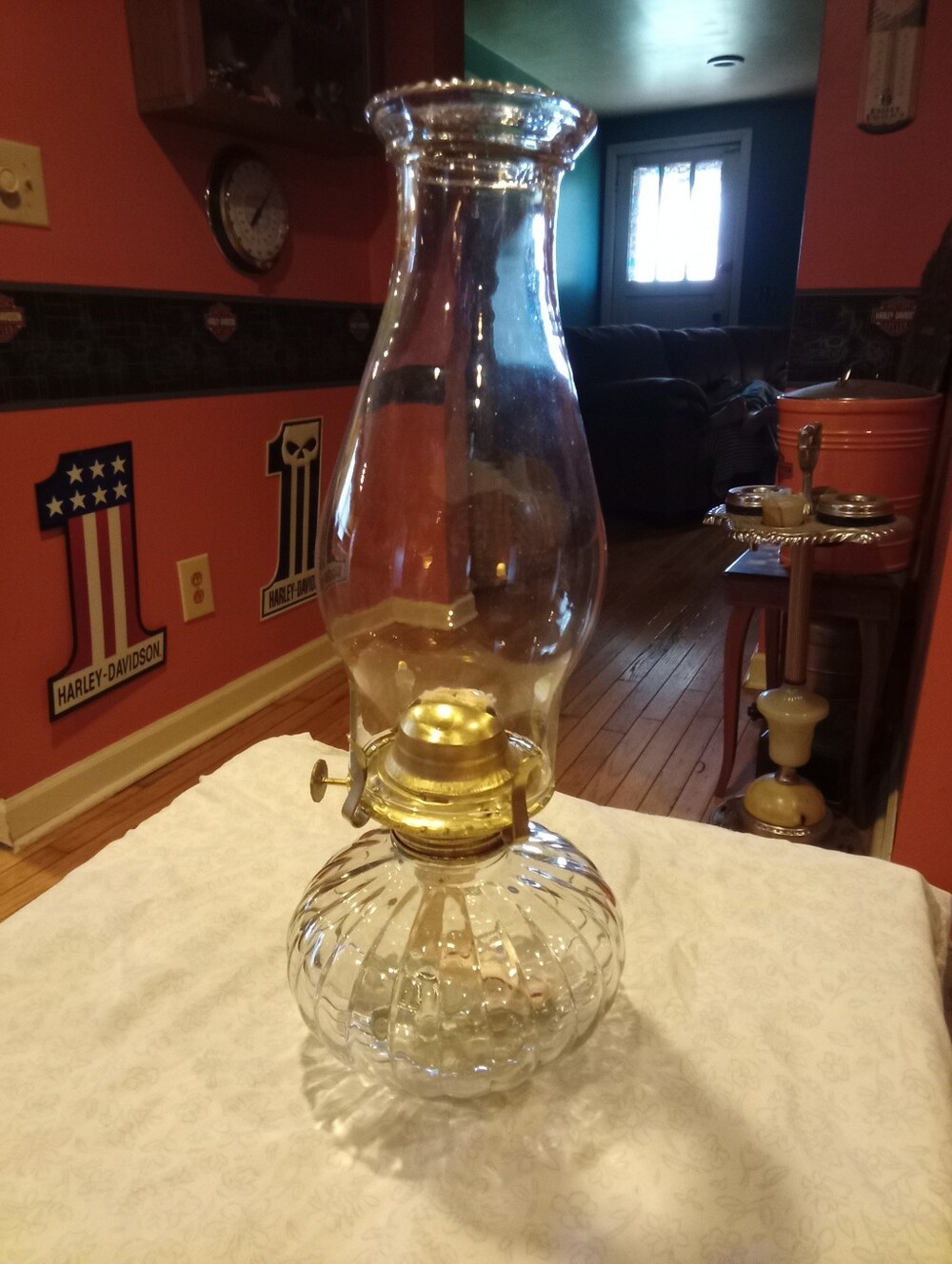 Golden Globe Ribbed Clear Glass Oil Lamp Original Chimney Burner Wick New Cond
